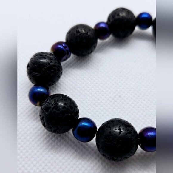 natural Volcanic Stone Chakra Balance Tiger Eye Bead Stretch Bracelet - Picture 5 of 5